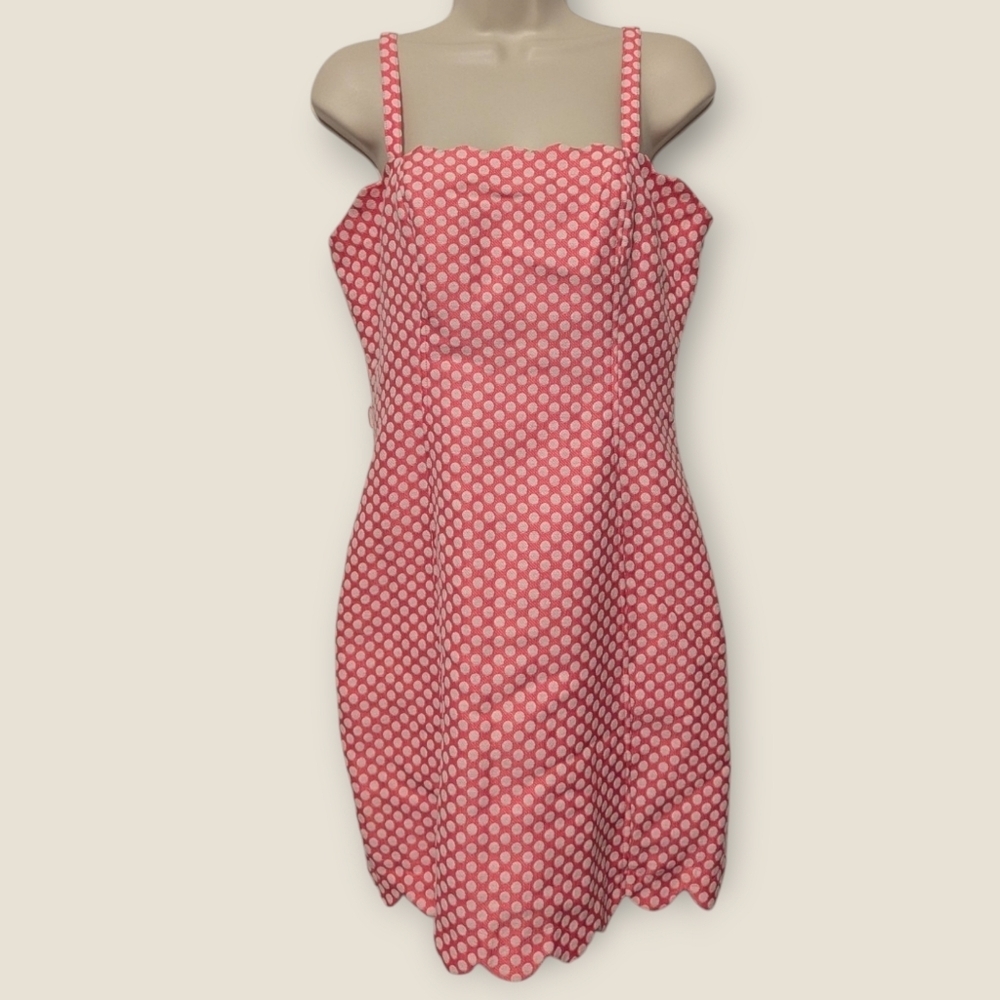 I Heart Ronson Textured Polka Dot Pink & White Scalloped Dress Size 6